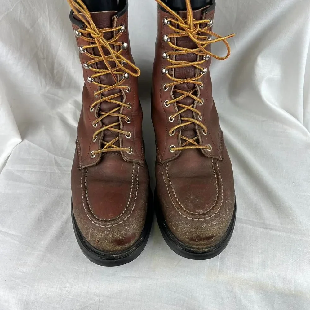 Vintage Red Wing Brown Leather Lace Up Boots With a Chunky Sole Size 12 D